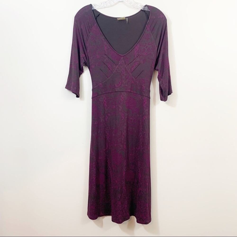Athleta Tie Waist Paisley Purple/Brown Midi Dress